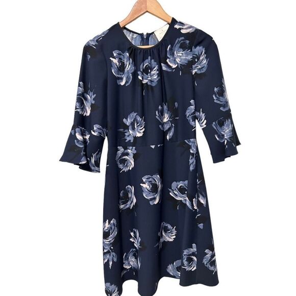 Kate Spade New York Night Rose Rich Navy Floral Crepe Shift Mini Dress Size 6 - Picture 1 of 14